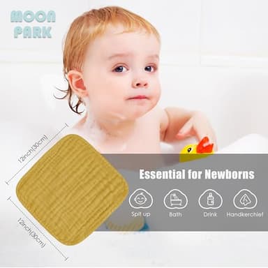 MOON PARK Baby Washcloths, 12 Pack - 12x12 Inches, Small Burp Cloths and Baby Wipes - 100% Cotton Muslin Ultra Soft for Newborn, Infant and Toddlers - Brown, Honey and Bean Paste Series - Image 5