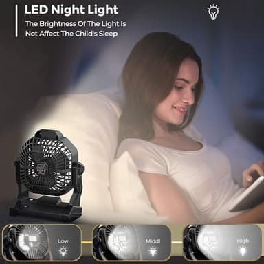 CONBOLA 25400mAh,Camping Fan, Portable Fans Rechargeable 9-Inch Battery Powered (180Hrs) LED Lantern, USB C Battery Beach Fan. - Image 5