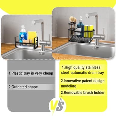 Fssvcd Maifan Sink Caddy Sponge Holder for Kitchen with Brush Holder and Stainless Steel Self Drain Tray, Rustproof Kitchen Sink Organizer for Sponge, Soap Dispenser Storage Accessories - Image 5