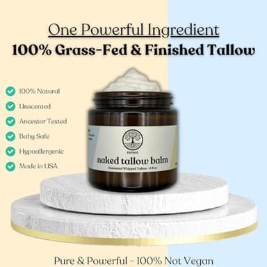Beef Tallow for Skin | NAKED TALLOW BALM | 1 Ingredient - 100% Grass Fed Beef Tallow | Beef Tallow for Body & Face | Whipped & UNSCENTED for Sensititve Dry Skin, Babies, Eczema, Psoriasis, Rosacea (4oz) - Image 3