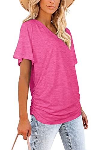 Dolman Sleeve Tops for Women Dressy Casual V Neck Shirts Plus Size Tops Pink XXL - Image 3