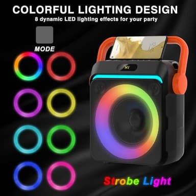 VTSGN Portable Bluetooth Karaoke Machine for Adults – PA System with 2 Wireless Microphones, Disco Lights, Perfect for Outdoor Parties & Family Gatherings (Orange C1) - Image 4