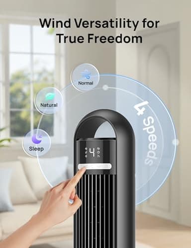 Dreo Tower Fan for Bedroom, 90° Oscillating Standing Fans for Room with 4 Speeds, 3 Modes, 28dB Quiet for Sleep, 25ft/s Velocity, 8H Timer, Remote, Living Room, Office, Home, Black, TF117 - Image 7