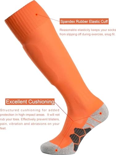APTESOL Youth Soccer Socks Boys Girls Women Knee High Team Sport Cushion Sock Kids Long Tube Cotton Athletic Compression Socks (5-Pair Orange-A,Small) - Image 5