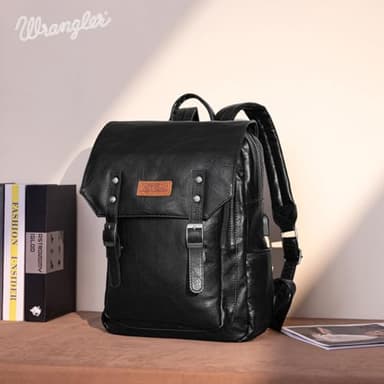Montana West × Wrangler Black Leather Backpack for Women Laptop Backpack for Men Unisex Fashion Backpack Purse - Image 2