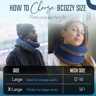 BCOZZY Travel Neck Pillow for Airplane – Patented Double Support for Head, Neck, and Chin. Best for Long Flights, Plane Sleeping & Car Rides. Adjustable Size. Fully Washable. Carry Bag. X-Large, Navy - Image 5