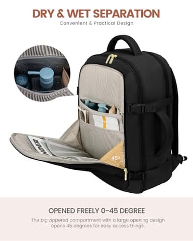 LOVEVOOK Carry On Travel Backpack For Women Men Flight Approved, 40L Personal Item Backpack for Airplanes, Business Weekender Overnight Daypack Fits 17 Inch Laptop, With 2 Packing Cubes, Black - Image 7