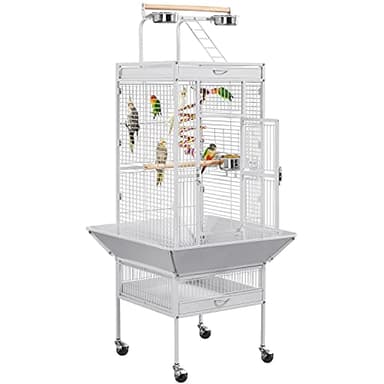 Yaheetech Wrought Iron Bird Cages, Play Top Large Aviary with Stand for Cockatiel Parrot Sun Parakeet Conures Lovebird Budgie Finch African Grey White, 61-inch - Image 1