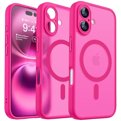 CANSHN Magnetic for iPhone 16 Case, Upgraded [Full Camera Protection] [Compatible with Magsafe] [Translucent Matte] Shockproof Protective Phone Case for iPhone 16 - Hot Pink - Image 1