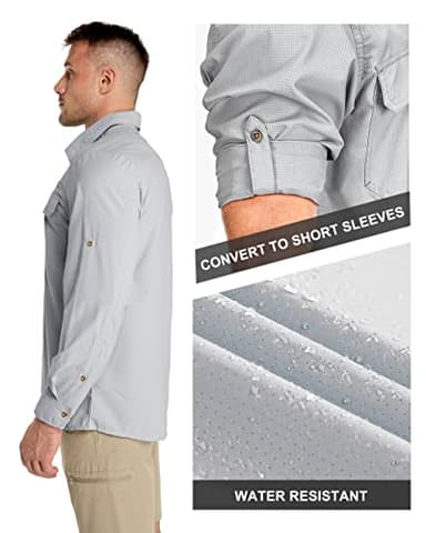 33,000ft Men's Long Sleeve Sun Protection Shirt UPF 50+ UV Quick Dry Cooling Fishing Shirts for Travel Safari Camping Hiking Silver Grey - Image 3