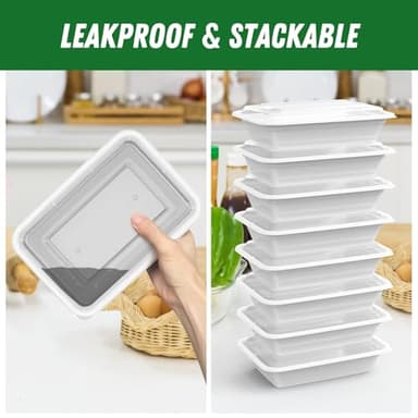 50 Pack (100-Piece) 32 oz Meal Prep Containers Reusable with Easy Open Lids, Sturdy Leakproof Food Safe, Microwave Freezer Dishwasher Safe, To Go Take Out Plastic Food Storage Pans with Lids, Silver - Image 4