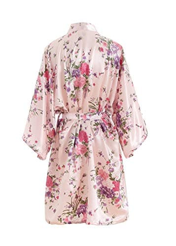 V Vaborous Women's Floral Satin Robes Short Bridesmaid Robes Silk Sleepwear,Floral Pink,XL - Image 3