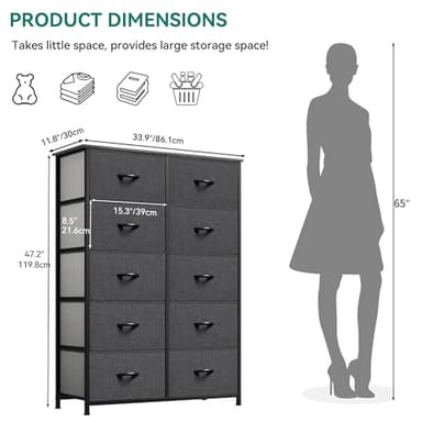 YITAHOME 10 Drawer Dresser - Fabric Storage Tower, Organizer Unit for Bedroom, Living Room, Hallway, Closets - Sturdy Steel Frame, Wooden Top & Easy Pull Fabric Bins - Image 3