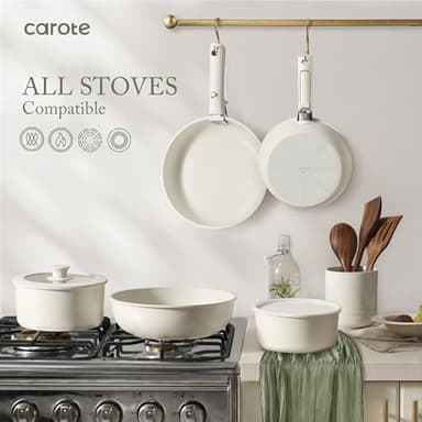 CAROTE 12pcs Pots and Pans Set, Nonstick Cookware Set Detachable Handle, Induction Kitchen Cookware Sets Non Stick with Removable Handle, RV Cookware Set, Oven Safe, Saucepan Set - Image 4