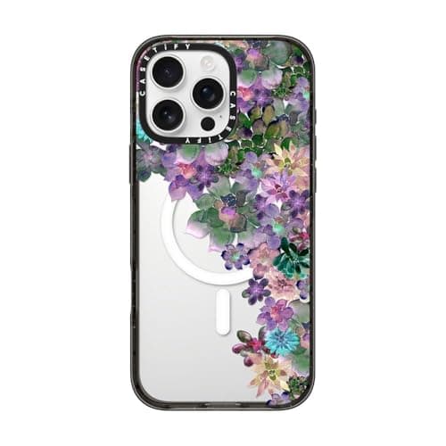 CASETiFY Impact Case for iPhone 16 Pro Max [Slim / 8.2 ft. 4X Military Grade Drop Protection/Compatible with Magsafe] - My Succulent Garden - Clear Black - Image 1