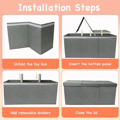 Boxgambol Extra Large Toy Box, Toy Storage Organizer with Lid, Oxford Fabric Collapsible Sturdy Toy Chest Bins Baskets for Livingroom,Playroom, Nursery, Bedroom, Closet (Light Grey) - Image 7