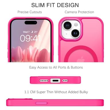 BENTOBEN for iPhone 15 Case, Magnetic iPhone15 Phone Case Compatible with MagSafe, Translucent Matte Magnetic Cover Shockproof Women Girl Protective Cute Case for iPhone 15 6.1", Hot Pink - Image 8