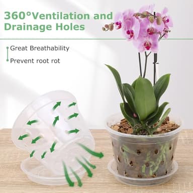 YOPIKUU Orchid Pot, 8 Pack 6 Inch Orchid Pots with Holes and Saucers, Clear Plastic Flower Plant Pot for Indoor Outdoor Plants, Slotted Orchids Planter(6Inch) - Image 5