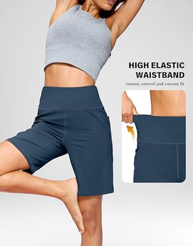 G Gradual Women's 9" Bermuda Long Shorts with Pockets High Waisted Athletic Knee Length Shorts for Women Walking Workout(Borealis Green,M) - Image 2
