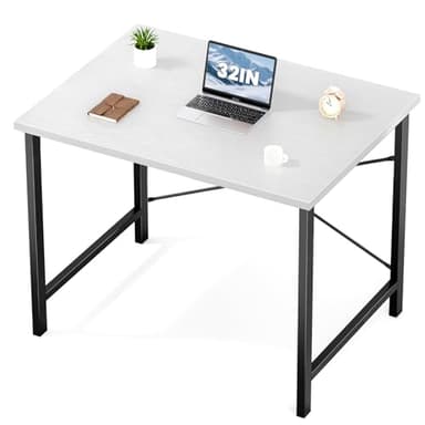 Sweetcrispy Computer Small Desk, 32 Inch Office Writing Work Study Kids Student Home Bedroom Table with Metal Frame Wooden Tabletop No Wheels - White Wood - Image 1
