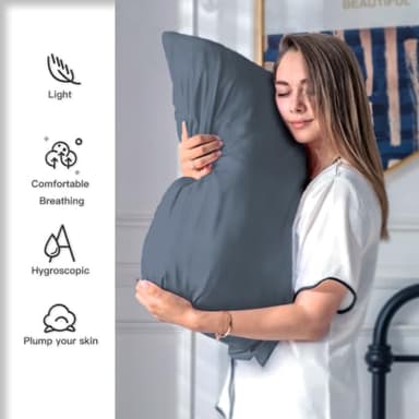 Silk Pillow Cases 2 Pack Soft Breathable and Sliky Queen Size Pillow Cases Set of 2,Natural Mulberry Satin Silk Pillowcase with Hidden Zipper for Hair and Skin (Space Grey,20"X 30",2pcs) - Image 3