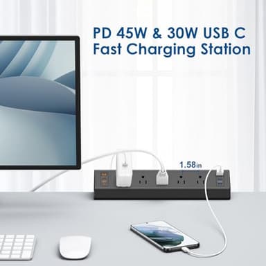 Desk Clamp Power Strip USB C,75W Total Fast Charging Station,45W USB-C and 30W USB-C Ports,Desk Edge Mount Power Strip 6-USB,5 AC Outlets Tabletop Surge Protector,Fit 1.6" Tabletop Edge - Image 3
