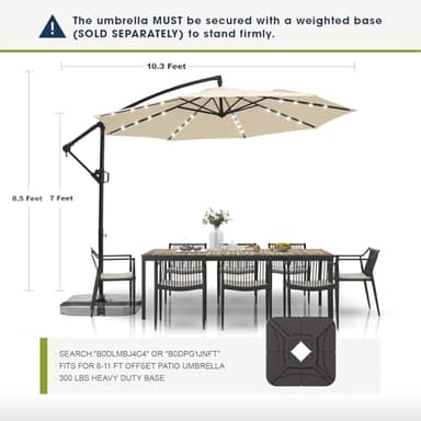 wikiwiki 10ft Solar LED Offset Hanging Market Cantilever Patio Umbrella for Backyard, Poolside, Lawn and Garden, Easy Tilt Adjustment, Polyester Shade & Cross Base, Beige - Image 2
