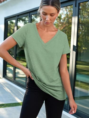 AUTOMET Womens Summer Tops School Outfits Short Sleeve Casual V Neck T Shirts Tees Tunic Fashion Trendy Comfy Clothes 2025 2025 Green L - Image 4