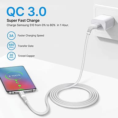 USB Type C Cable 6FT 2Pack Fast Charging Cable USB C Charger Phone Cord for Samsung Galaxy A01 A02s A03s A10e A11 A12 A13 A14 A20 A21 A32 A42 A52 A53 A50 A51 S21 S22, G7/G6, LG K51 Stylo 6 5 4 - Image 3