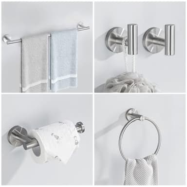 Bathroom Hardware Set, 6-Piece Towel Bar Set Brushed Nickel Towel Holder Set Includes 19.68/23.6 in Towel Bar,Toilet Paper Holder,Towel Ring and Towel Hook Wall Mount Bathroom Accessories Set - Image 7