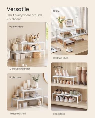 SONGMICS Spice Racks, Set of 2 Expandable Kitchen Countertop Shelves, Small Cupboard Organizers, Metal, Space-Saving Tabletop Shelves, Matte White UKCS402W01 - Image 5