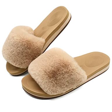COFACE Womens Slippers with Arch Support Comfy Open Toe Fuzzy Woman House Shoes Size 9 Plantar Fasciitis Orthotic Slippers-for-Women Indoor - Image 2
