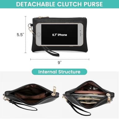 LOVEVOOK 17.3-inch Laptop Bag for Women, Large Capacity Travel Tote Bag with Clutch Purse 2PCs Set, Professional Business Computer Work Bag, Leather Shoulder Briefcase for Office Lady, Black - Image 2