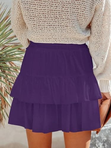 Aoudery Flowy Shorts for Women Boho Ruffled Tiered Skorts Casual High Waist Mini Skirts Tennis Golf Comfy Shorts 2025 - Purple L - Image 3