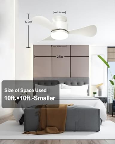 Hisummer 28 Inch Small White Fan with Light and Remote, Modern Reversible Flush Mount Fan for Bedroom, Kitchen, Patio, Indoor/Outdoor (White) - Image 2