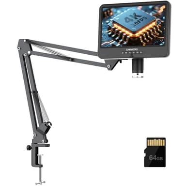 LINKMICRO 4K 30FPS HDMI 10.1'' Digital Microscope with Screen for Electronics Repair, LM208S-A 4K Soldering Microscope Camera 1500X with Flex Arm Stand, Full View Coins, 3840P Video Audio Record, 64GB - Image 1