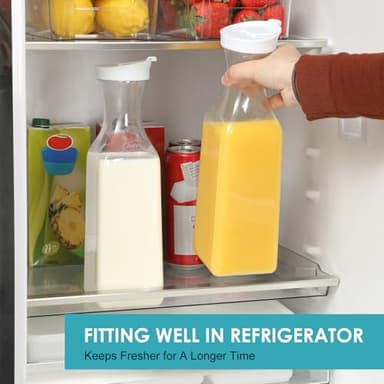 NETANY Plastic 50 Oz Water Carafe with Flip Top Lid, Set of 2 Square Base Juice Containers, Clear Plastic Pitcher - for Water, Iced Tea, Juice, Beverage, Cold Brew and Mimosa Bar - HAND WASH ONLY - Image 4