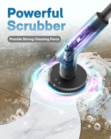 HOTO Cordless Electric Spin Scrubber, IPX7 Full Body Waterproof Bathroom Cleaning Brush, Max 22 in-lb, Shower Scrubber Brush with Long Handle, 6 Brush Heads, Power Scrubber for Bathroom, Floor, Tile - Image 4