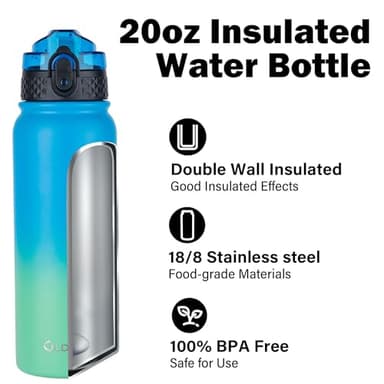 Oldley Insulated Water Bottle 20oz Water Bottles with Straw, Stainless Steel Water Bottle with 3 Lids, Double Wall Vacuum Bottles for Adult Kids, Sports Bottles for School Travel, Tropical Rainforest - Image 4
