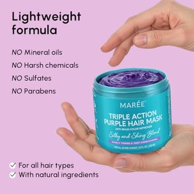 MAREE Purple Hair Mask – Toner for Blonde Hair – Purple Conditioner for Orange Brassy Bleached Highlighted – Grey, Silver, Ash Color Treated – Keratin Hair Care & Biotin – Matizador Para Cabello Rubio - Image 9
