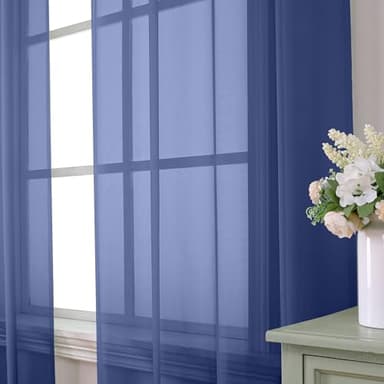 Aiyufeng Royal Blue Sheer Curtains 84 Inches Long 2 Panels Set, Semi Transparent Voile Rod Pocket Blue Sheer Window Drapes for Bedroom Bed Canopy Dining Wedding Party Backdrop, 40W x 84L inch - Image 3
