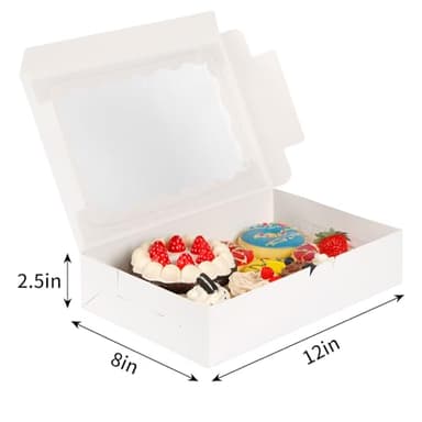 Moretoes 15pcs Bakery Boxes,12x8x2.5 Inches Cookie Boxes with Window, for Chocolate Covered Strawberries, Cakes, Pies, Muffins, Donuts and Pastries - Image 2