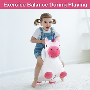 iPlay, iLearn Bouncy Pals Hopping Unicorn Horse, Toddler Girl Inflatable Bouncing Animal Hopper Toy, Outdoor Indoor Plush Ride on Bouncer, Baby Birthday Gift 18 Month 2 3 4 Year Old Kid - Unicorn - Image 5