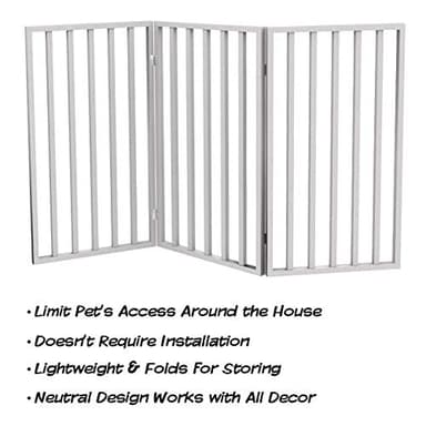 Pet Gate - 3-Panel Indoor Foldable Dog Fence for Stairs, Hallways, or Doorways - 54x32-Inch Wood Freestanding Dog Gates by PETMAKER (White) - Image 3