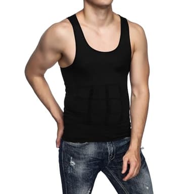Odoland Mens 5 Pack Body Shaper Slimming Tummy Vest Compression Shirt Tank Top Shapewear, Black*4/White, M - Image 5