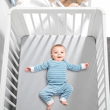 TILLYOU Baby Crib Sheets for Boys Girls, Fitted Crib Sheet 2 Pack for Standard Crib and Toddler Mattresses, Super Soft Toddler Bed Sheets, 28"x52"x8", White & Gray - Image 2