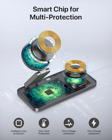 UEQ Foldable 3 in 1 Wireless Charging Station for Apple Magsafe Charger Stand,Fast Magnetic Wireless Charger Station for iPhone 17 Air 16 15 14 13 12 Series,Airpods Pro,Apple Watch Ultra (Pure Black) - Image 7