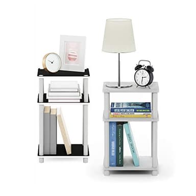 Furinno Just 3-Tier Turn-N-Tube End Table / Side Table / Night Stand / Bedside Table with Plastic Poles, 2-Pack, White/White - Image 4