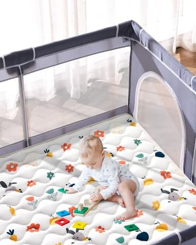 Odorless Premium Foam Baby Play Mat 79" x 71", Soft Microfiber Fabric Crawling Mat for Floor- Comfortable and Hypoallergenic, Non-Slip Cushioned Floor Playpen mat for Infants,Babies,Toddlers - Image 5