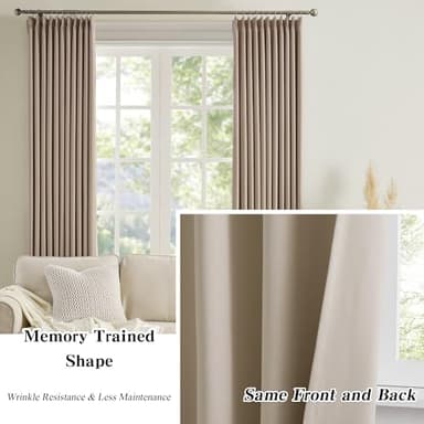 KEQIAOSUOCAI Pinch Pleated Window Curtain Panels 92 Inches Long Light Blocking Solid Custom Made Pleated Curtains Hooks Track Privacy Memory Shape Drape for Living Room,Khaki,40x92, Set of 2 - Image 6